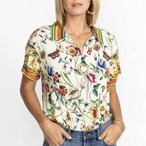 Johnny Was Felix Short Sleeve Polo Shirt Floral Pattern Women’s Size Large